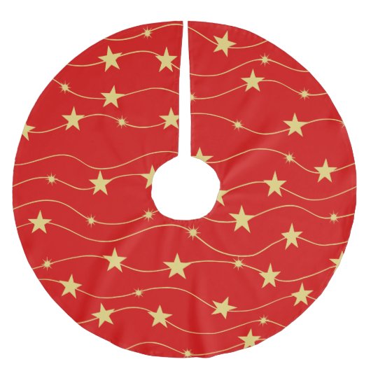 Jupon De Sapin En Polyester Brossé Rouge des étoiles d'or modernes (Devant)