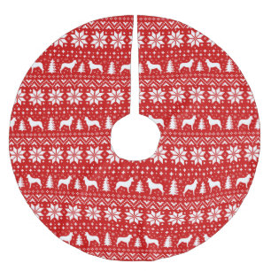 Jupon De Sapin En Polyester Brossé Rouge doux de motif de Noël de silhouettes de