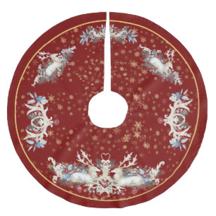 Jupon De Sapin En Polyester Brossé Rouge Fantaisiste Noël Renne Vintage