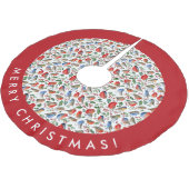 Jupon De Sapin En Polyester Brossé Rouge rétro Blanc Noël Robin d'aquarelle Motif (Angle)