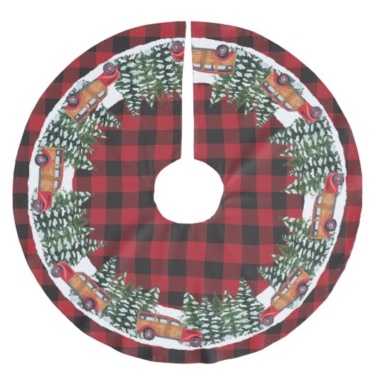 Jupon De Sapin En Polyester Brossé Rouge Rustique Checker Plaid (Devant)