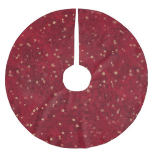 Jupon De Sapin En Polyester Brossé Rouge Traditionnel de Noël avec de minuscules Étoi