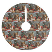 Jupon De Sapin En Polyester Brossé Rough Collie Chien Festif de Noël (Devant)