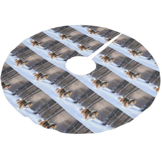 Jupon De Sapin En Polyester Brossé Rough Collie Laisser Neige Noël (Angle)