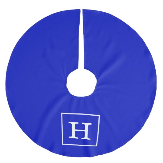 Jupon De Sapin En Polyester Brossé Royal Bleu Blanc encadré Monogramme initial (Devant)