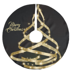 Jupon De Sapin En Polyester Brossé Ruban doré brillant de Noël Arbre Étincelle Noir