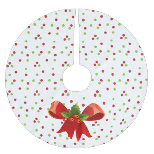 Jupon De Sapin En Polyester Brossé Ruban rouge et pois-pots - Jupe d'arbre de Noël