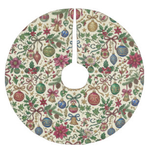 Jupon De Sapin En Polyester Brossé Rubans et ornements de Noël antiques