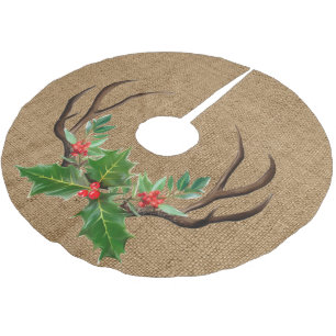 Jupon De Sapin En Polyester Brossé Rustic Antlers et Holly