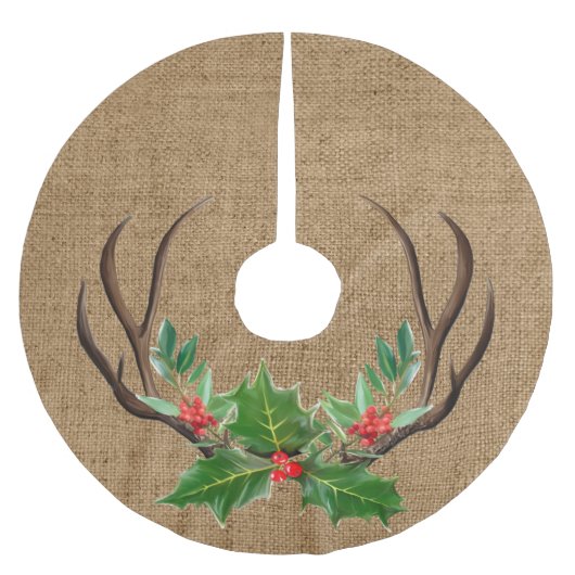 Jupon De Sapin En Polyester Brossé Rustic Antlers et Holly (Devant)