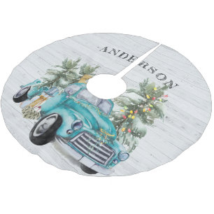Jupon De Sapin En Polyester Brossé Rustic Farm Truck Noël Nom de famille Arbre Jupe