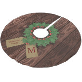 Jupon De Sapin En Polyester Brossé Rustic Holly Wreath Monogramme Jupe d'arbre de Noë (Angle)