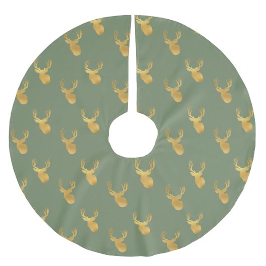 Jupon De Sapin En Polyester Brossé Rustic Olive Green Gold Deer Christmas (Devant)