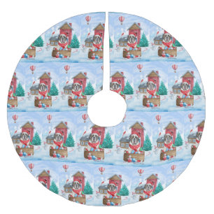Jupon De Sapin En Polyester Brossé Saint Bernard Chien dans la neige Maison de Chien