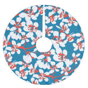 Jupon De Sapin En Polyester Brossé Sakura blanc, motif arrière - plan bleu classique.