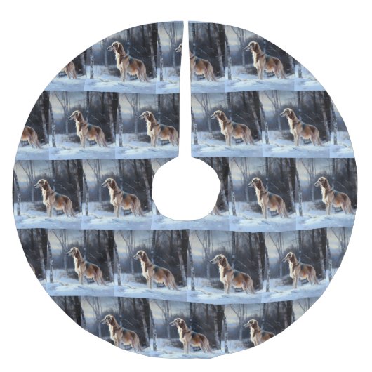 Jupon De Sapin En Polyester Brossé Saluki Laisser neiger Noël (Devant)