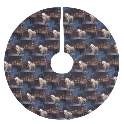 Jupon De Sapin En Polyester Brossé Samoyed Christmas Festive Saison (Devant)