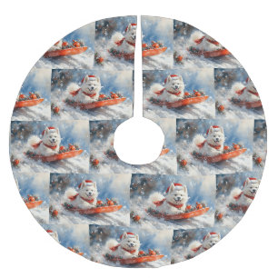 Jupon De Sapin En Polyester Brossé Samoyède en Traîneau Laissez Tomber la Neige Noël