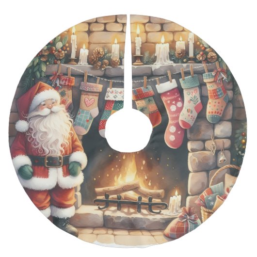 Jupon De Sapin En Polyester Brossé Santa by Fireplace Christmas Stockings (Devant)