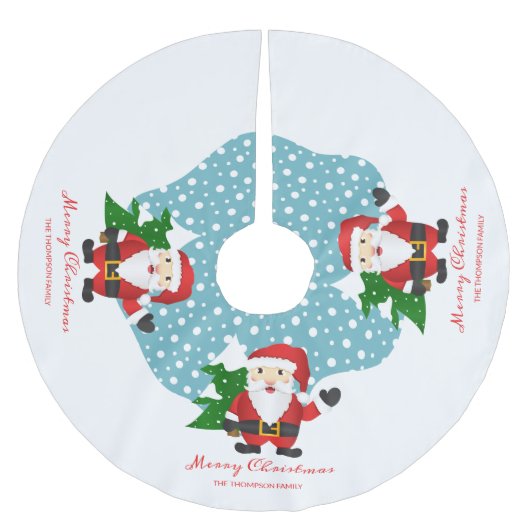 Jupon De Sapin En Polyester Brossé Santa Claus Nom de famille personnalisé Joyeux Noë (Devant)