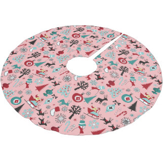 Jupon De Sapin En Polyester Brossé Santa Claus Sleigh Reindeer Pine Trees Art Motif