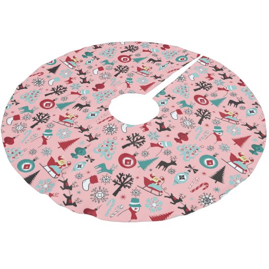 Jupon De Sapin En Polyester Brossé Santa Claus Sleigh Reindeer Pine Trees Art Motif (Angle)