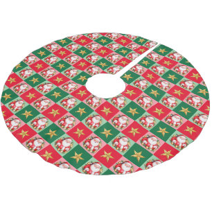 Jupon De Sapin En Polyester Brossé Santa Claus Tartan Rétro Noël Plaid
