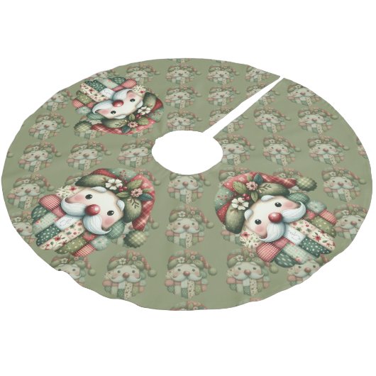 Jupon De Sapin En Polyester Brossé Santa folklorique patchwork fantaisiste de Noël (Angle)
