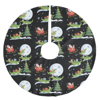 Jupon De Sapin En Polyester Brossé Santa Sleigh Riding Alligator Christmas Funny Xmas