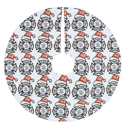 Jupon De Sapin En Polyester Brossé Sapeur-pompier Père Noël (Devant)