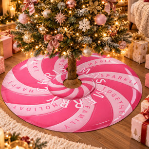 Jupon De Sapin En Polyester Brossé Sapin de Noël Tourbillon Bonbon Rose
