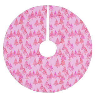Jupon De Sapin En Polyester Brossé Sapins de Noël à fleurs modernes - rose pastel