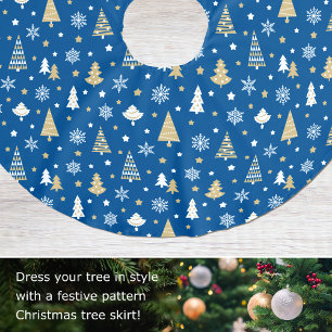 Jupon De Sapin En Polyester Brossé Sapins de Noël Motif Bleu Or Moderne