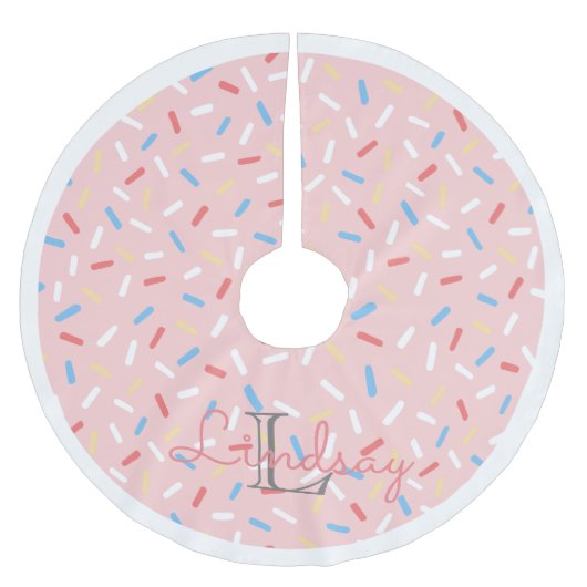 Jupon De Sapin En Polyester Brossé Saupoudrer de beigne rose filles noël monogrammed (Devant)