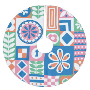 Jupon De Sapin En Polyester Brossé Scandinave Folk Floral Abstrait Motif