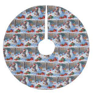 Jupon De Sapin En Polyester Brossé Scène de neige festive de Noël avec un Bull Terrie