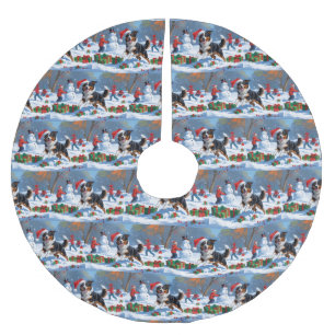 Jupon De Sapin En Polyester Brossé Scène de neige festive de Noël avec un Kelpie aust