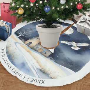 Jupon De Sapin En Polyester Brossé Scène de Noël élégante à l'aquarelle avec une chou