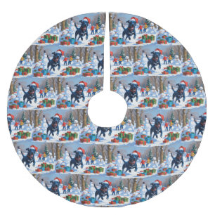 Jupon De Sapin En Polyester Brossé Scène festive de Noël avec Blue Heeler dans la nei