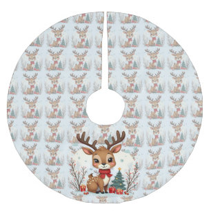 Jupon De Sapin En Polyester Brossé Scène mignonne de rennes de Noël dans une forêt en