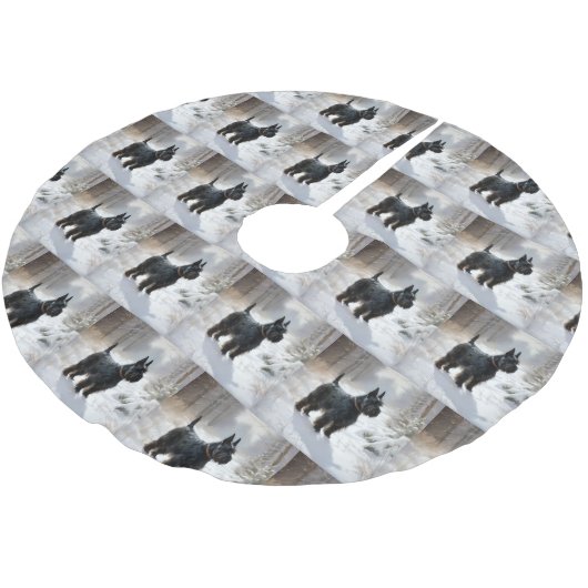 Jupon De Sapin En Polyester Brossé Scottish Terrier Laisser Il Neige Noël (Angle)