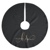 Jupon De Sapin En Polyester Brossé Script féminin Black Gold moderne Monogramme (Devant)