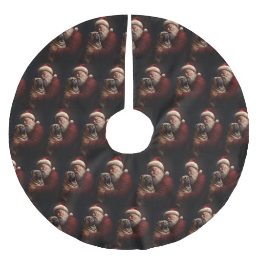 Jupon De Sapin En Polyester Brossé Shar Pei avec Noël Festif du Père Noël (Devant)