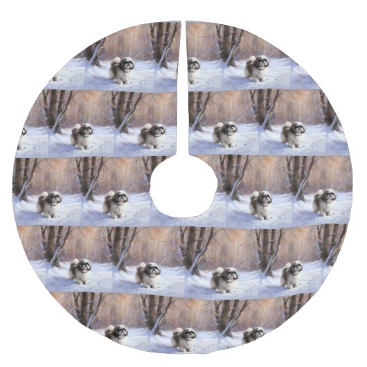 Jupon De Sapin En Polyester Brossé Shih Tzu Laisse Neige Noël (Devant)