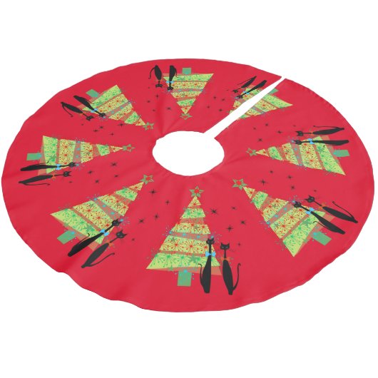 Jupon De Sapin En Polyester Brossé Siècle moderne Cool Chat Arbre de Noël Brossé (Angle)