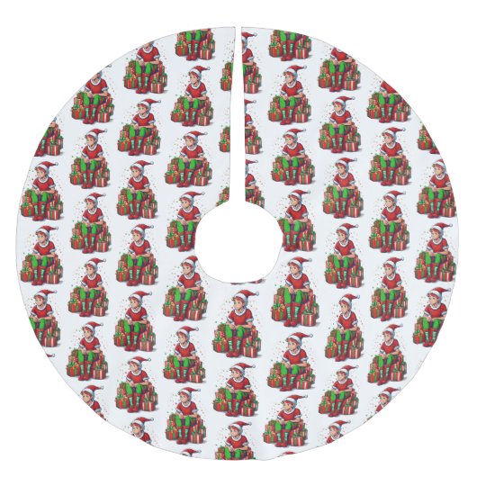 Jupon De Sapin En Polyester Brossé Silencieux Noël Père Noël Elf Kid (Devant)