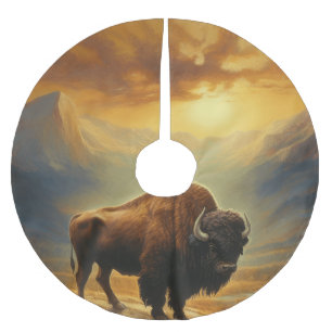 Jupon De Sapin En Polyester Brossé Silhouette de Bison de Buffalo au Coucher du Solei