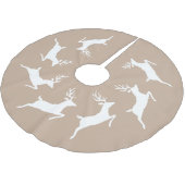 Jupon De Sapin En Polyester Brossé Silhouettes De Rennes Blanches Sur Beige (Angle)