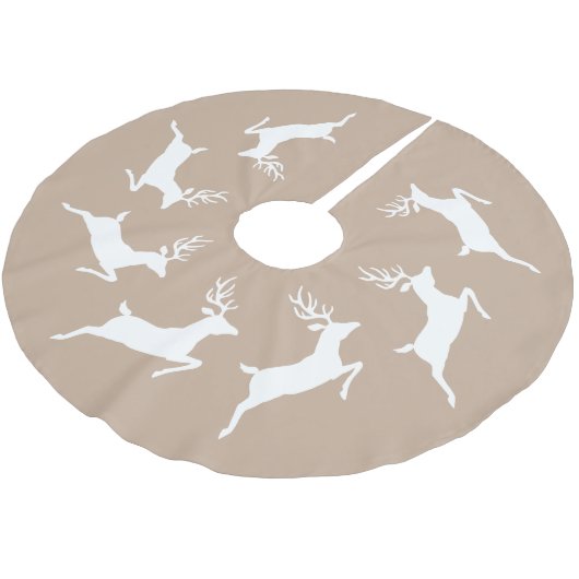 Jupon De Sapin En Polyester Brossé Silhouettes De Rennes Blanches Sur Beige (Angle)