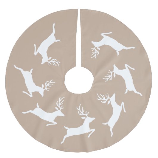 Jupon De Sapin En Polyester Brossé Silhouettes De Rennes Blanches Sur Beige (Devant)